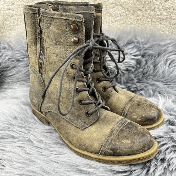 Vintage Bed Stu Distressed Military Combat Leather Boots Gray Beige Size 6.5 - Picture 5 of 11